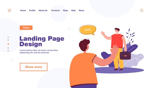 Коллеги приветствуют на работе или на улице. Мужской персонаж с портфелем, размахивая на плоской иллюстрации человека. Общение, концепция дружбы, дизайн веб-сайта или целевая веб-страница