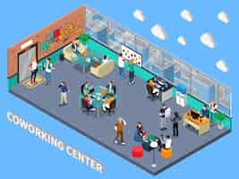 Free vector coworking center isometric interior