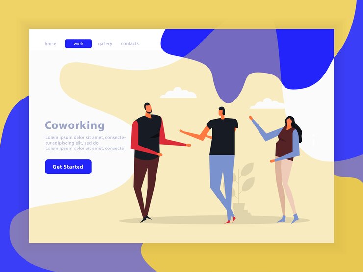 Free Vector coworking creative team landing page