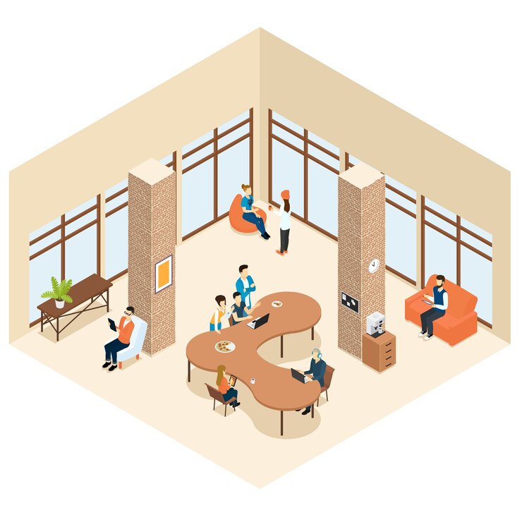 Free Vector coworking isometric center interior concept