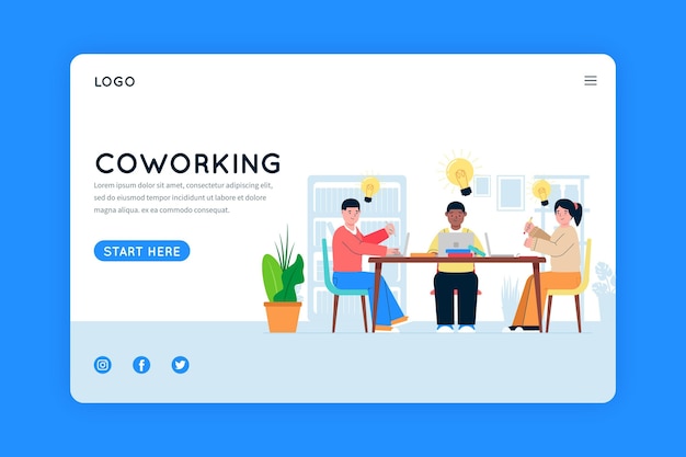 Free vector coworking landing page template