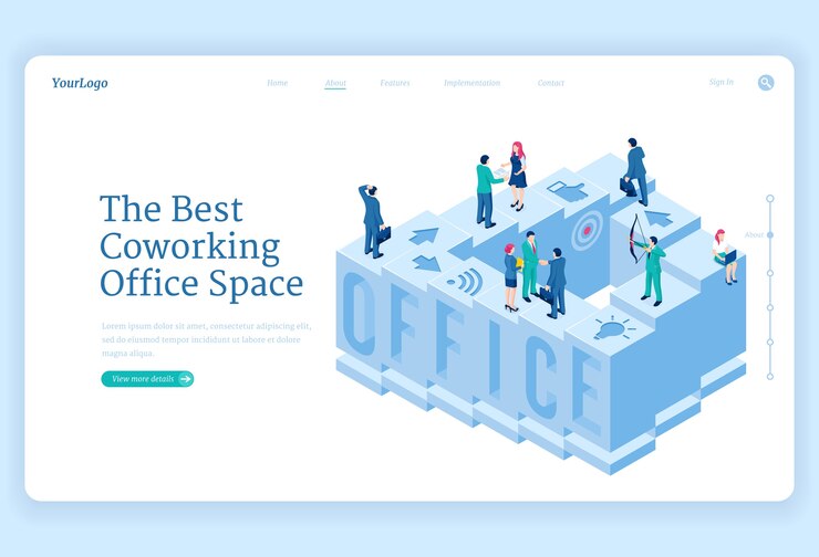 Free Vector coworking office space isometric landing page