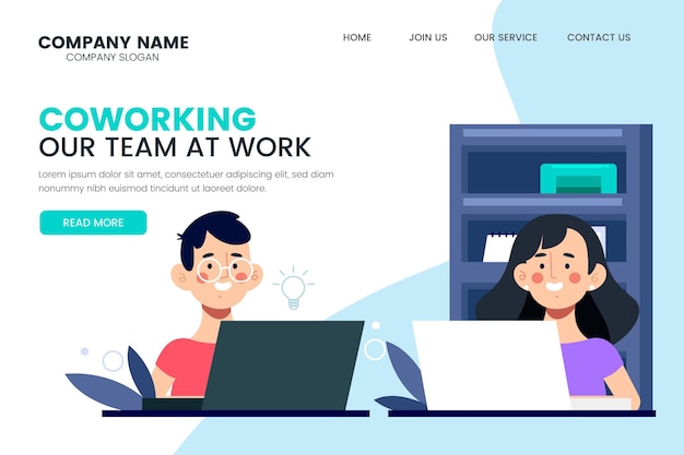 Coworking our team at work landing page