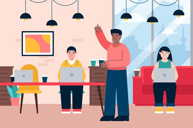 Free vector coworking space illustration with people at work