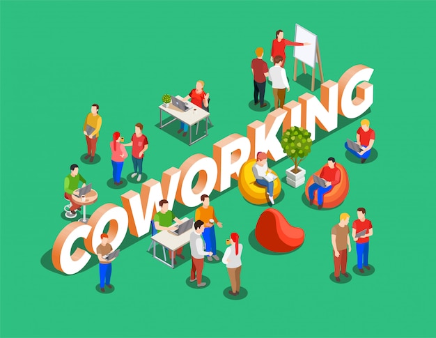 Coworking Space Isometric Background