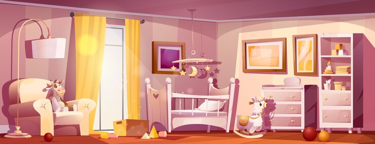 मुफ़्त वेक्टर cozy beige newborn nursery room interior