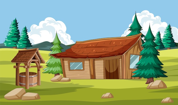 Free vector cozy cabin in the serene forest