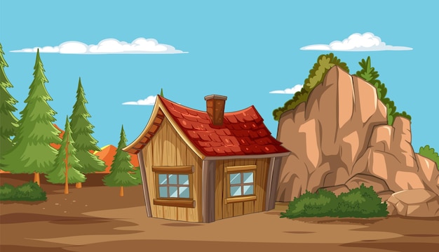 Free vector cozy cabin in the woods illustration