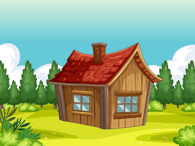 Free vector cozy cottage in a green landscape