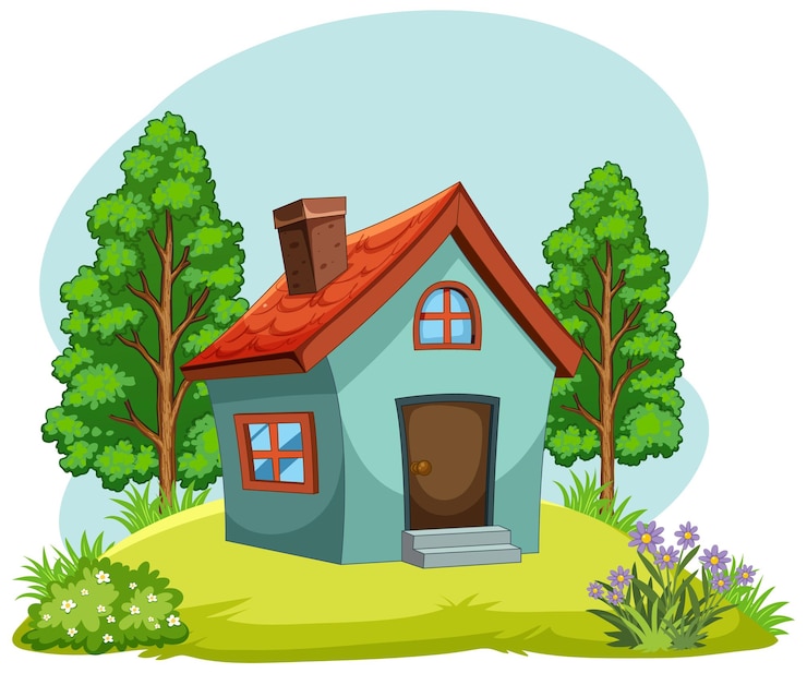 मुफ़्त वेक्टर cozy cottage in a lush green setting