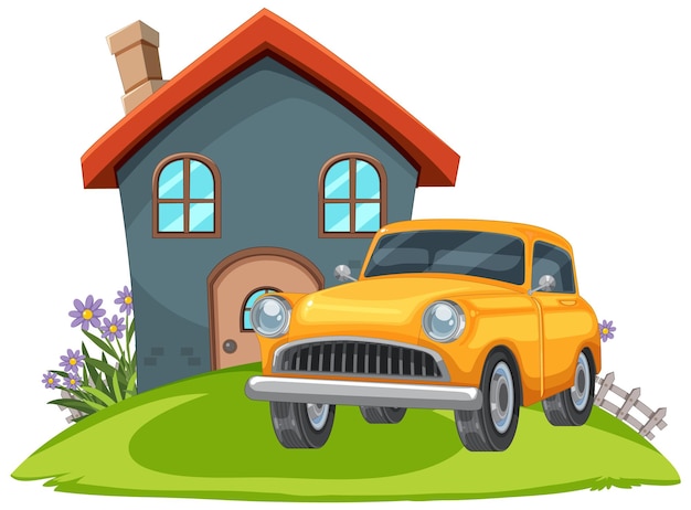 Free vector cozy home with vintage car illustration