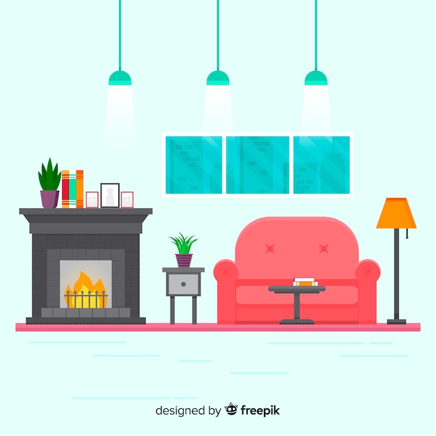 Cozy and modern living room with flat design