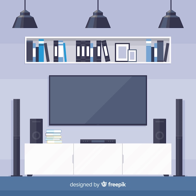 Cozy and modern living room with flat design