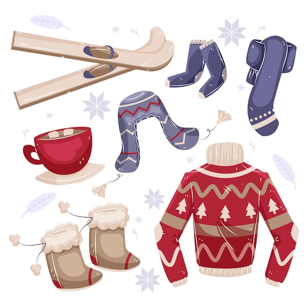 Free vector cozy winter clothes and essentials