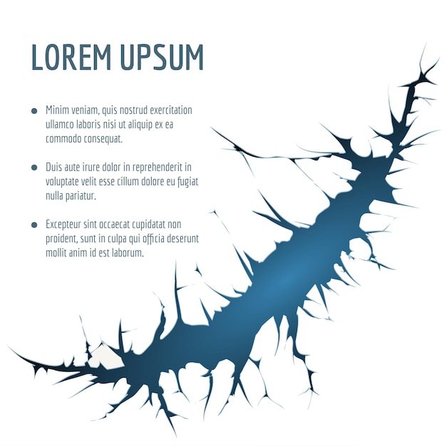 Vettore gratuito sfondo buco incrinato con testo. danno da crepa, rottura del muro della crepa, crepa della distruzione del muro, muro della crepa del telaio. illustrazione