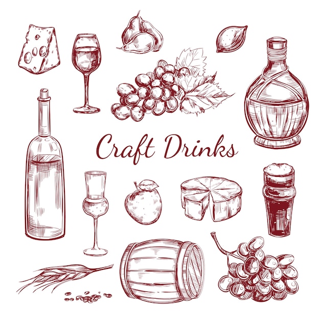 Craft drink sketch elements set