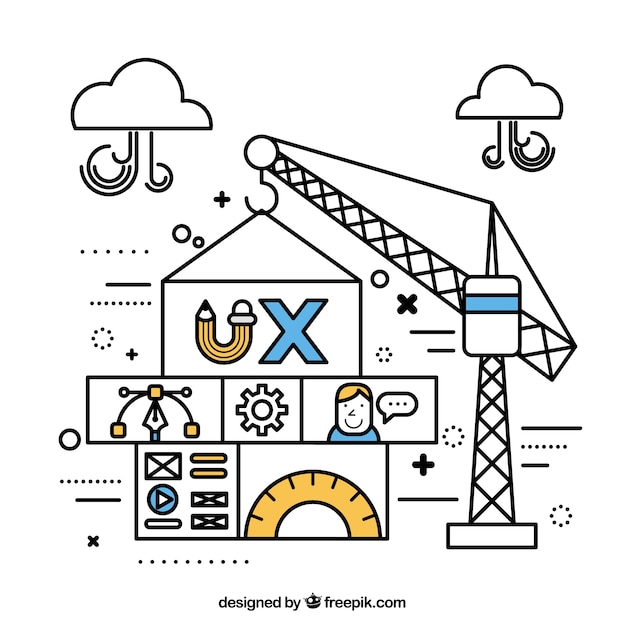 Free vector crane building a website in linear style