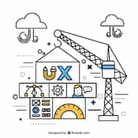 Free vector crane building a website in linear style