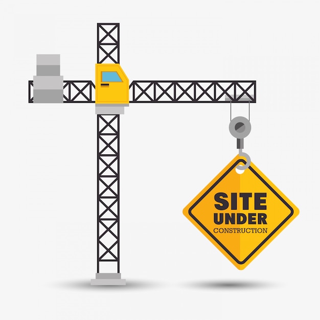 Free vector crane holds site under construction symbol