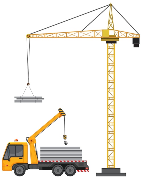 Crane tower and machine on white background