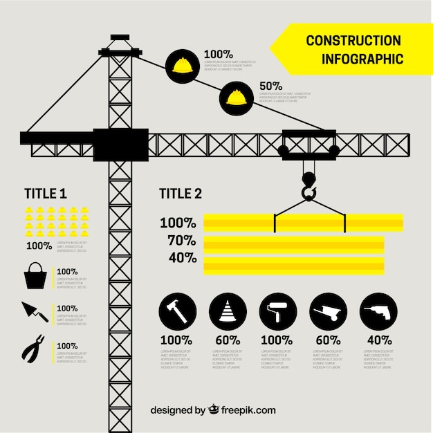 Crane with building elements in flat design