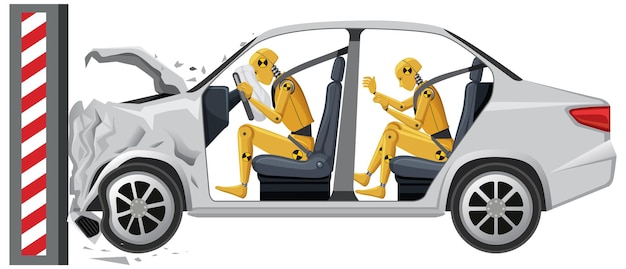 Free vector crash test dummy with broken car