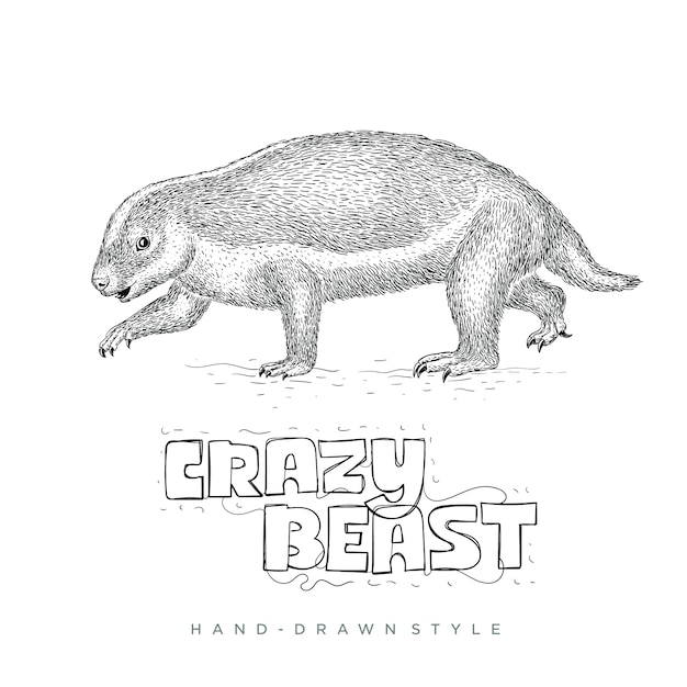 狂気の獣 手描き動物イラスト プレミアムベクター