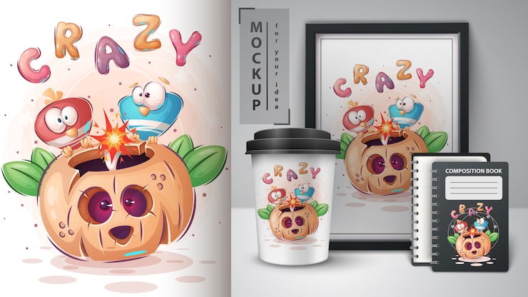 Free Vector crazy bird halloween deer poster and merchandising.