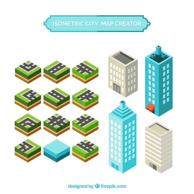 Create a map of city with elements in isometric view