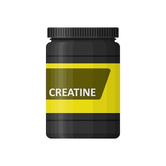 Creatine bottle isolated on white background. sports nutrition icon container package, fitness supplements. bodybuilding sport food. jar with supplements for muscle growth. gym vector illustartion