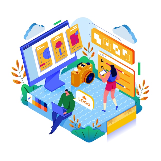 Creating online platforms isometric concept