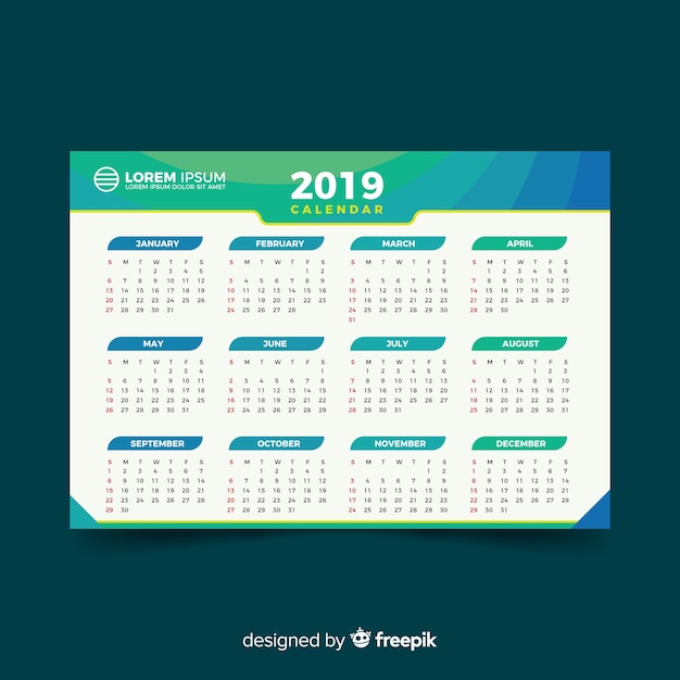 Modello di calendario creativo 2019