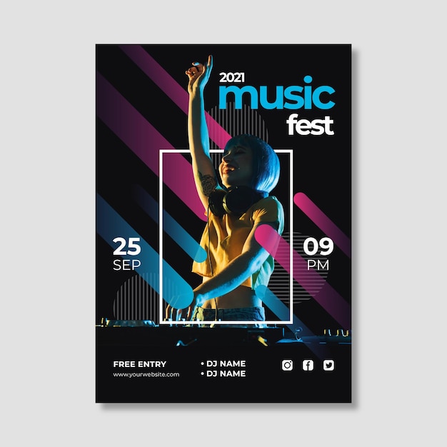 Free vector creative 2021 music event poster template