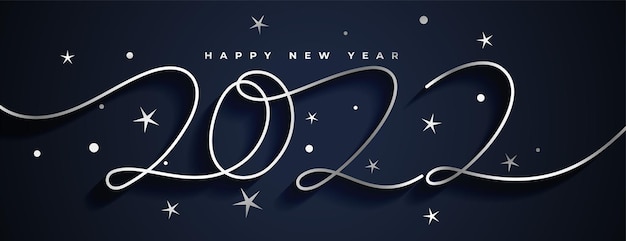 Creative 2022 line style hand drawn shiny silver text effect new year banner