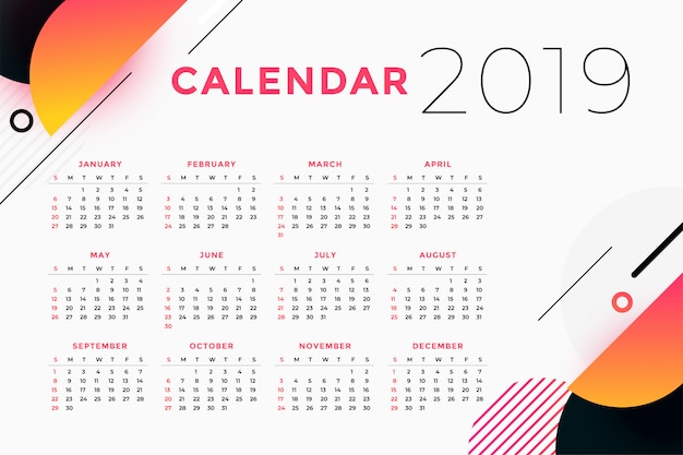 Free vector creative abstract 2019 calendar design