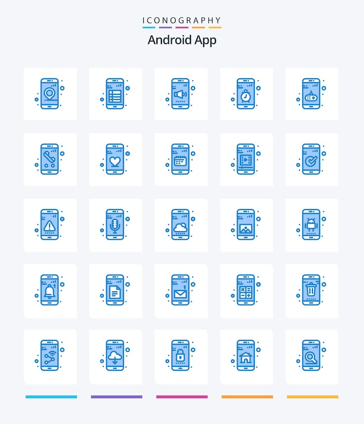 Бесплатный Вектор креативное приложение для android 25 синий пакет значков, например, остановка мобильного чтения объема контактов