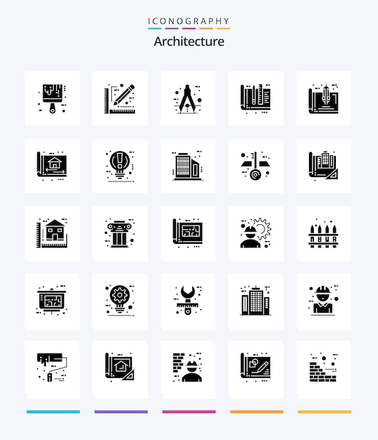 도구 교육 건축가 디자인 도구와 같은 Creative Architecture 25 Glyph Solid Black 아이콘 팩