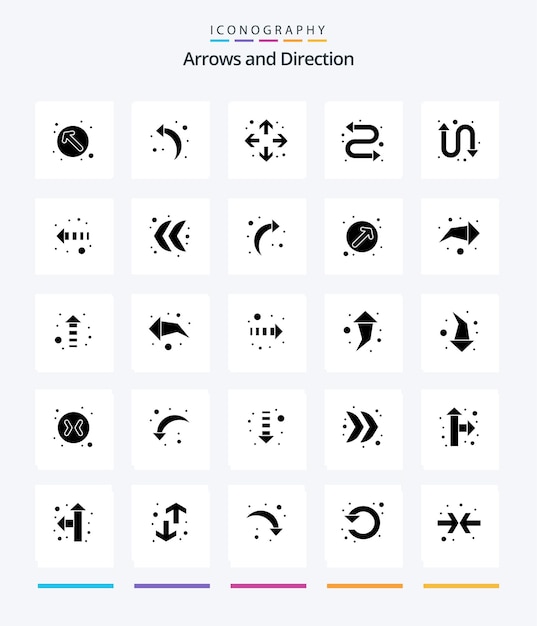 Free vector creative arrow 25 glyph solid black icon pack such as back left full screen direction watch kit