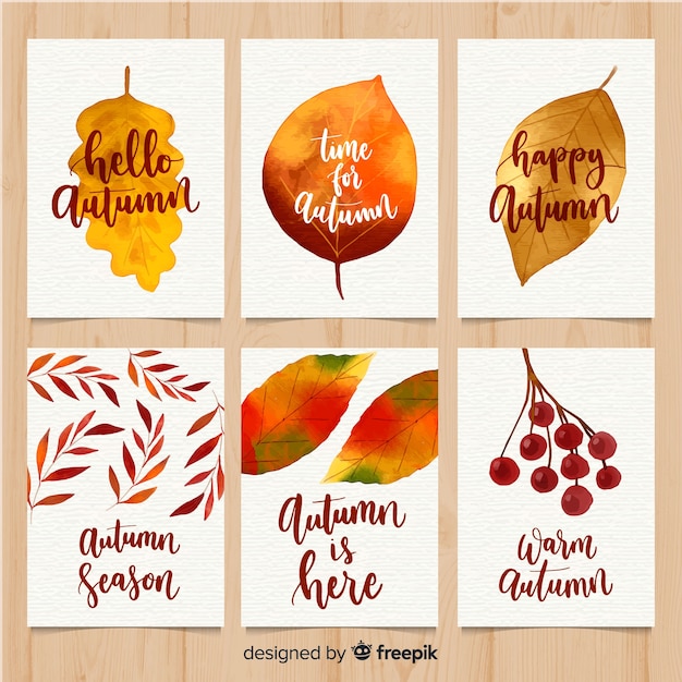 Creative autumn card collection in watercolor style