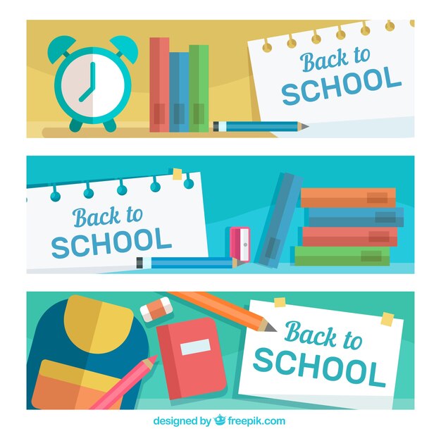 Creative back to school banners in flat design