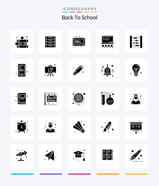 無料ベクター クリエイティブ バック トゥ スクール 25 グリフ ソリッド ブラック アイコン パック バッグ 学校 卒業証書 ボード アートなど