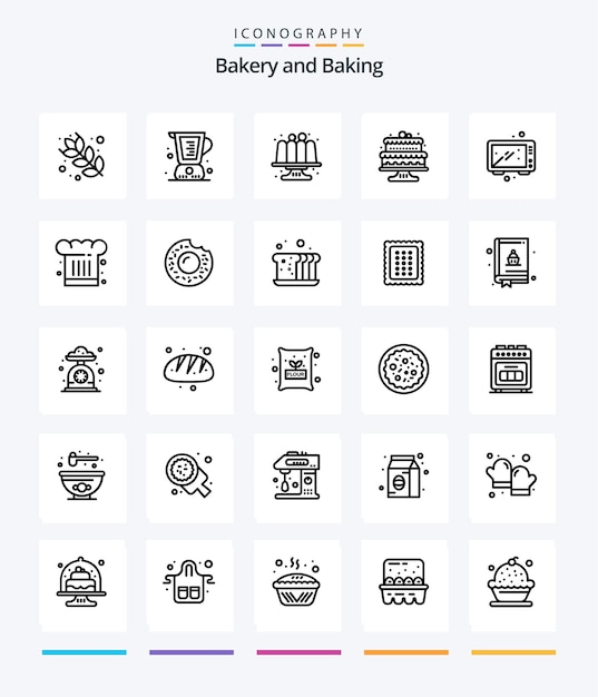 Free vector creative baking 25 outline icon pack such as cafe kitchen baked food baking