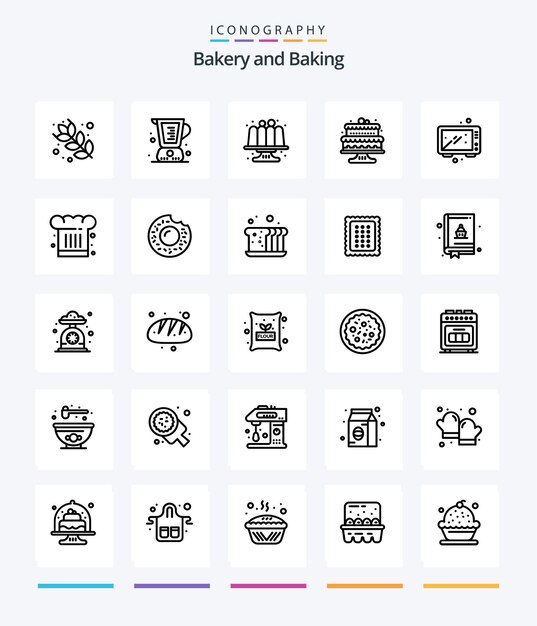 Набор значков Creative Baking 25 OutLine, например, выпечка на кухне кафе, выпечка