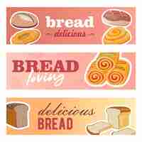 Free vector creative banner designs with fresh bread. delicious cereal loafs and rolls on pastel