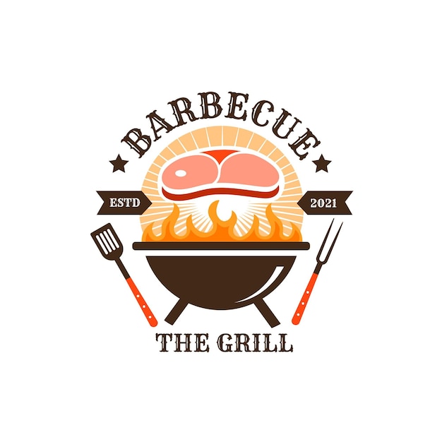 Vettore gratuito modello di logo barbecue creativo con dettagli