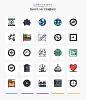 Free vector creative basic 25 line filled icon pack such as chain calculator web share export