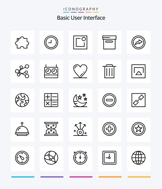 Creative Basic 25 OutLine icon pack Such As like timer archive clock share