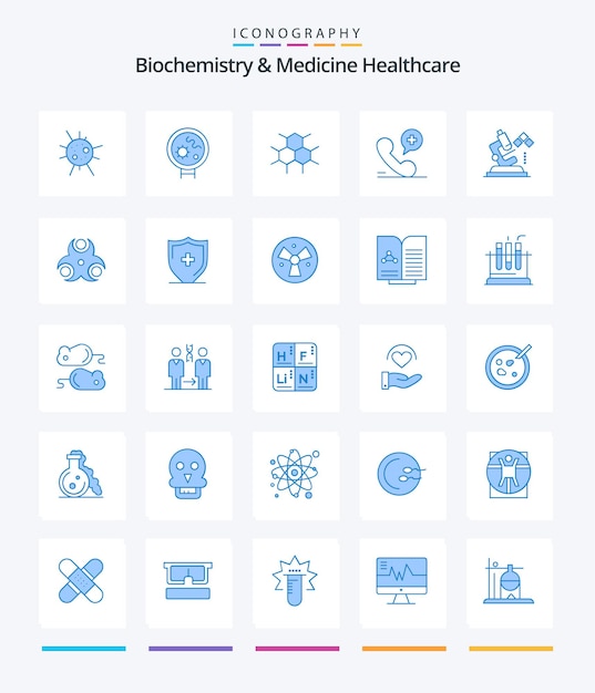 창조적 인 생화학 및 의학 의료 실험실 현미경 구조 병원 전화와 같은 25 파란색 아이콘 팩