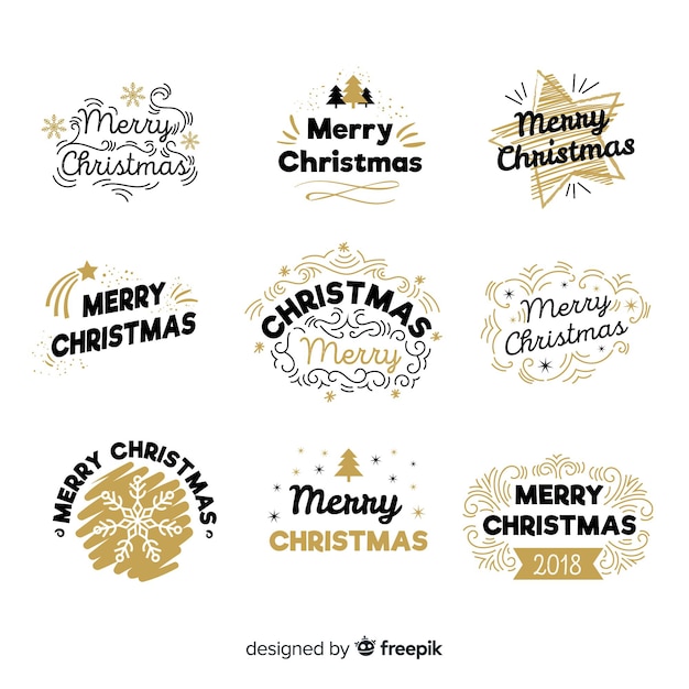 Бесплатное векторное изображение Творческая коллекция черно-золотых рождественских значков