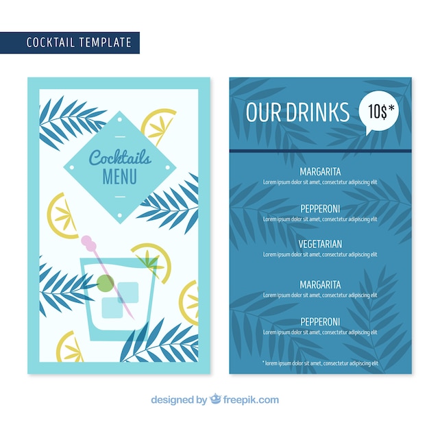 Creative blue cocktail menu design